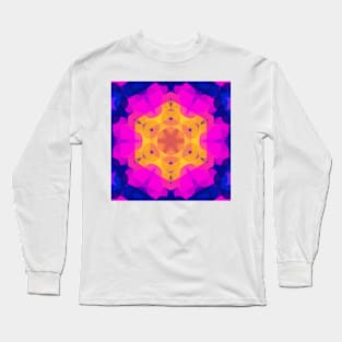 Retro Mandala Flower Yellow Pink and Blue Long Sleeve T-Shirt